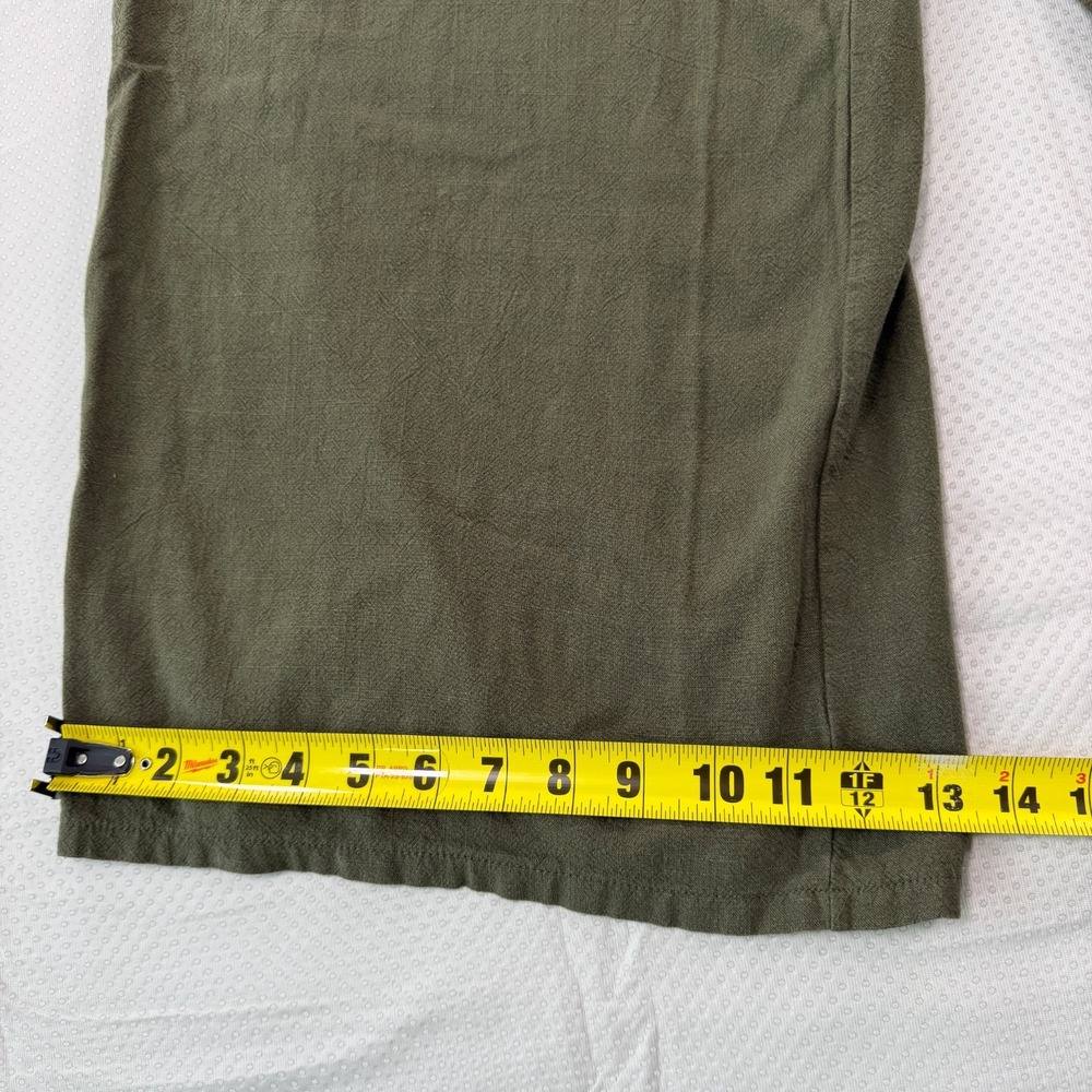 Women Linen Blend Wide Leg Pants Olive Green Drawstring Elastic Waist Casual XL - Picture 3 of 11